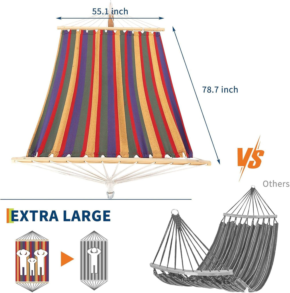 Wooden Curved Hammock Stand with Canvas Fabric Hammock | 475 LBS Heavy Duty Anti-Tipping Frame, Rainproof & Quick