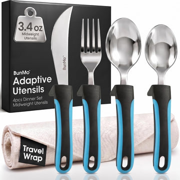 Adaptive Utensils for Elderly | Blue Adaptive Weighted Utensils for Hand Tremors, Parkinsons, Arthritis | Handicap