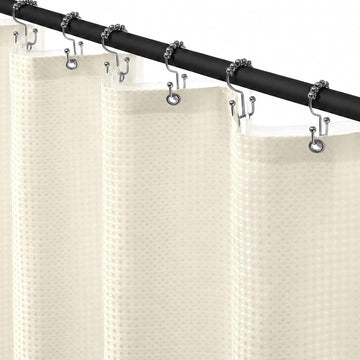 Shower Curtain and Liner Set, Waffle Shower Curtain Set with 12 Stainless Steel Hooks, Waterproof Luxury Fabric