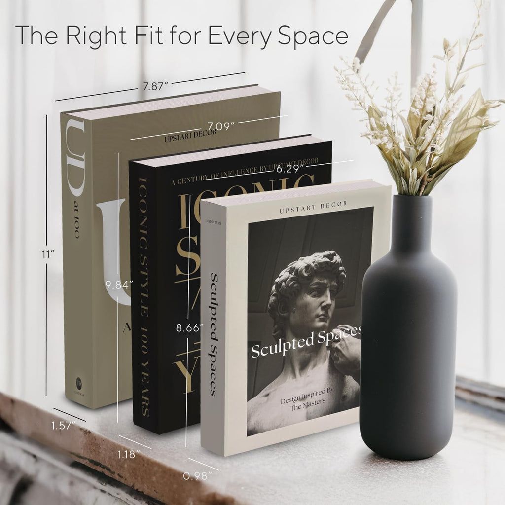 Designer Decorative Books Set of 3, Contemporary Faux Books with Storage | Large neutral hardcover book boxes with