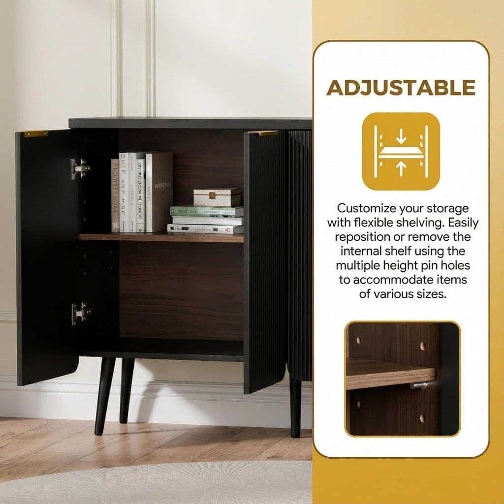 47.2" Modern Fluted Sideboard Cabinet with 4 Doors, Wood Storage Credenza with Shelves