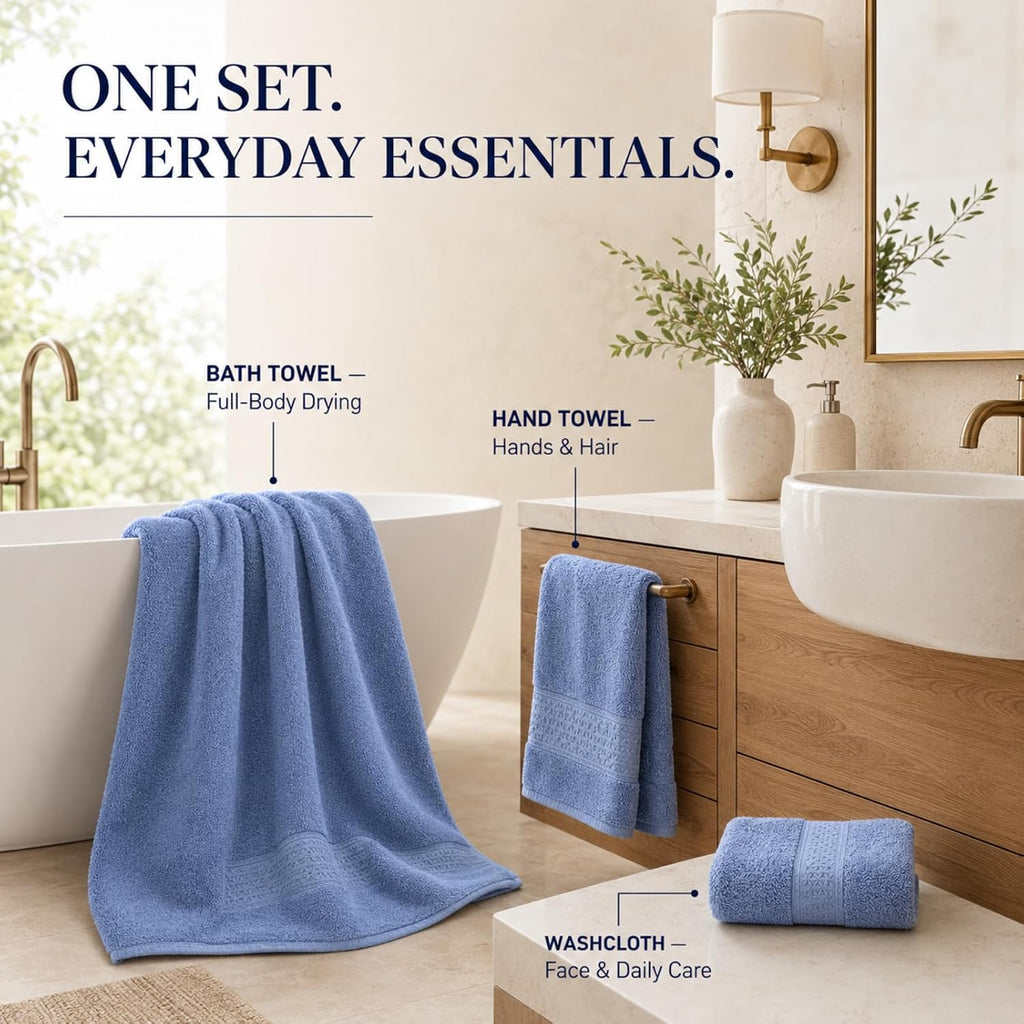 Onuia Luxury Bath Towels Set, 3 Piece Egyptian Cotton Towel Set with Large Bath Towel, Hand Towel and Washcloth