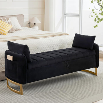 66" End of Bed Storage Bench King Size, Velvet Storage Benches Foot of Bed, Upholstered Storage Ottoman Bench with