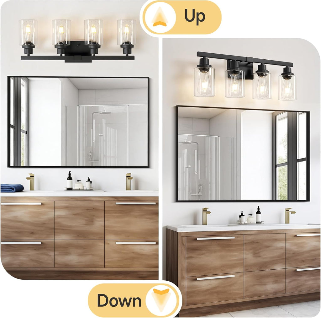 4-Light Bathroom Vanity Light, Modern Matte Black Wall Sconce Lighting with Clear Glass Shade, Bathroom Lighting