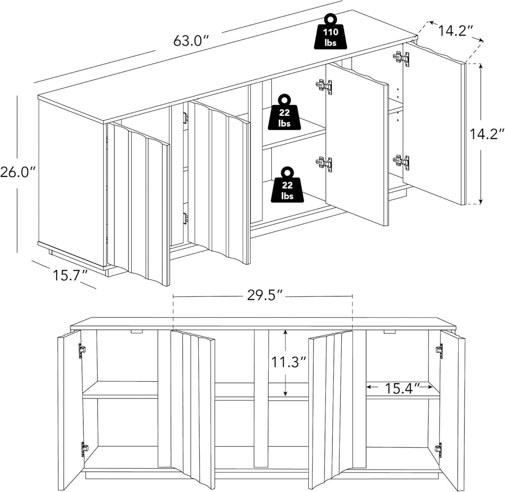 63" Sideboard Buffet Cabinet with Storage