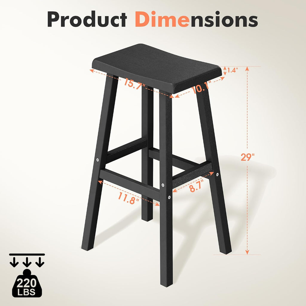 HDPE Weatherproof Bar Stools Set of 2-29 Inch Bar Height Stools with Curved Backrest, UV Resistant