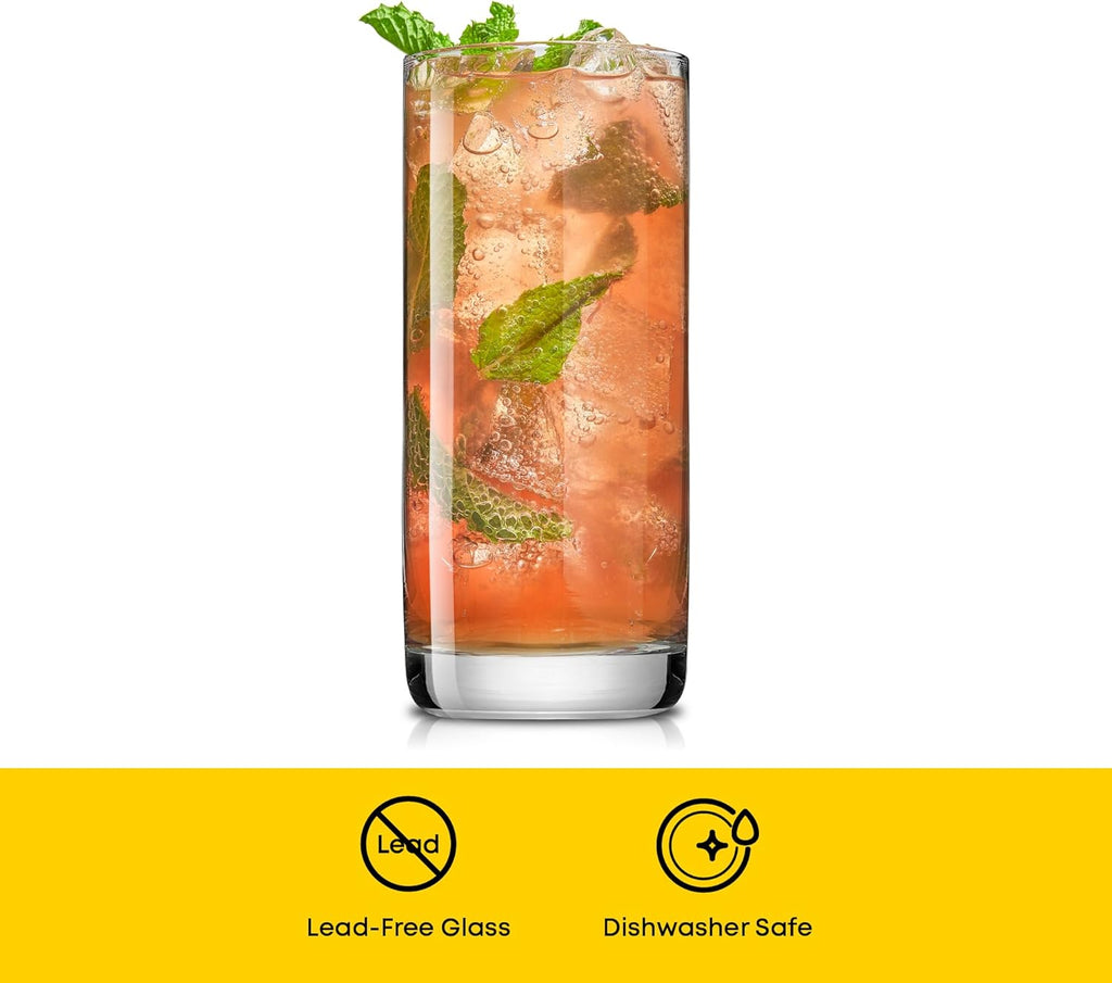 Faye 13oz Highball Glasses, 6pc Tall Glass Sets. Lead-Free Crystal Drinking Glasses. Water Glasses, Mojito Glass