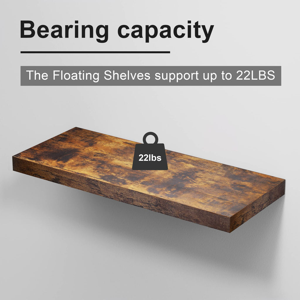24in Rustic Brown Floating Shelves for Wall, Set of 2