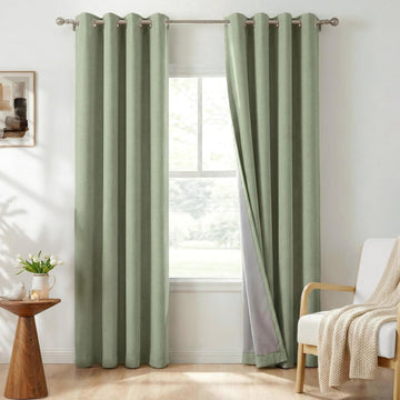 Blackout Linen Curtains 63 Inch Long 2 Panels Set, Sage Green