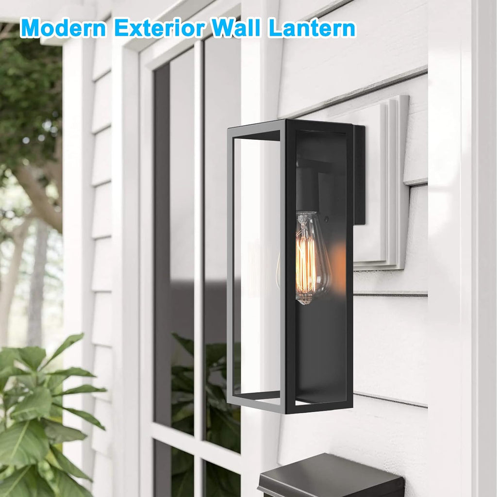2-Pack Outdoor Wall Lanterns, Exterior Waterproof Wall Sconce with Glass Shades, Matte Black Porch Lights Wall Mounted