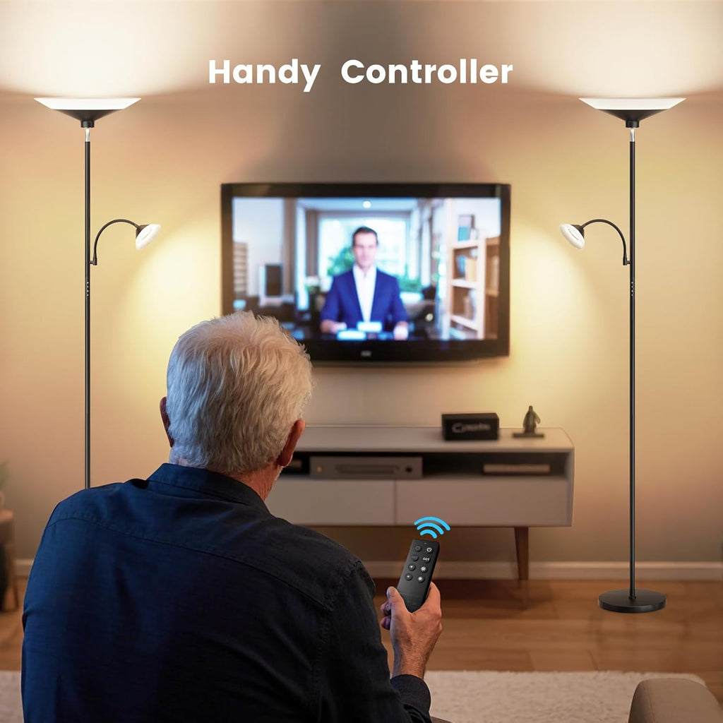 2-in-1 Torchiere Floor Lamp, Dimmable Standing Lamp with Remote&Button Control