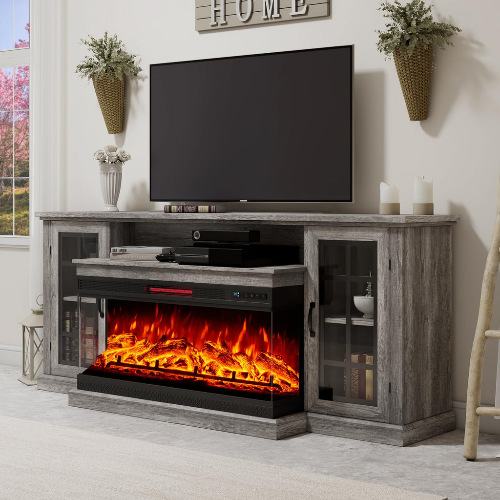 75" with 3-Sided Glass Electric Fireplace
