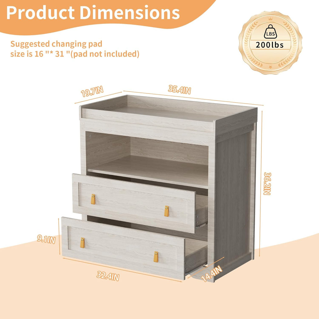 Baby Dresser 35.4"Diaper Changing Station with Changing Table Top Beige