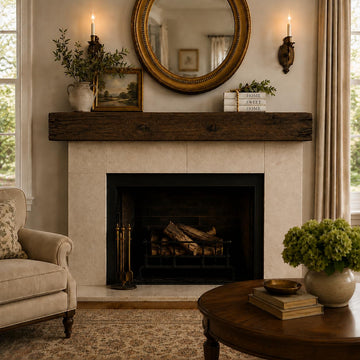 Fireplace Mantel, Distressed, Rustic, Floating Shelf, Modern, Real Wood. (72Lx6Hx8D, Dark Brown)