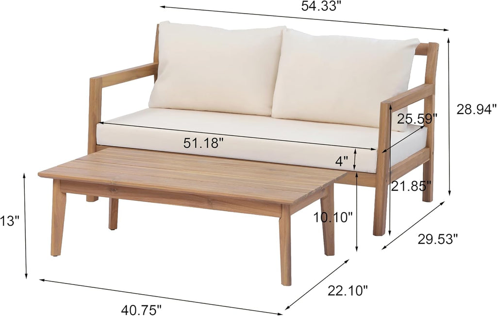 Pablo 4-Seater Patio Furniture Set with Removable Cushion, 4 Piece Outdoor Acacia Wood Conversation Set, Wooden