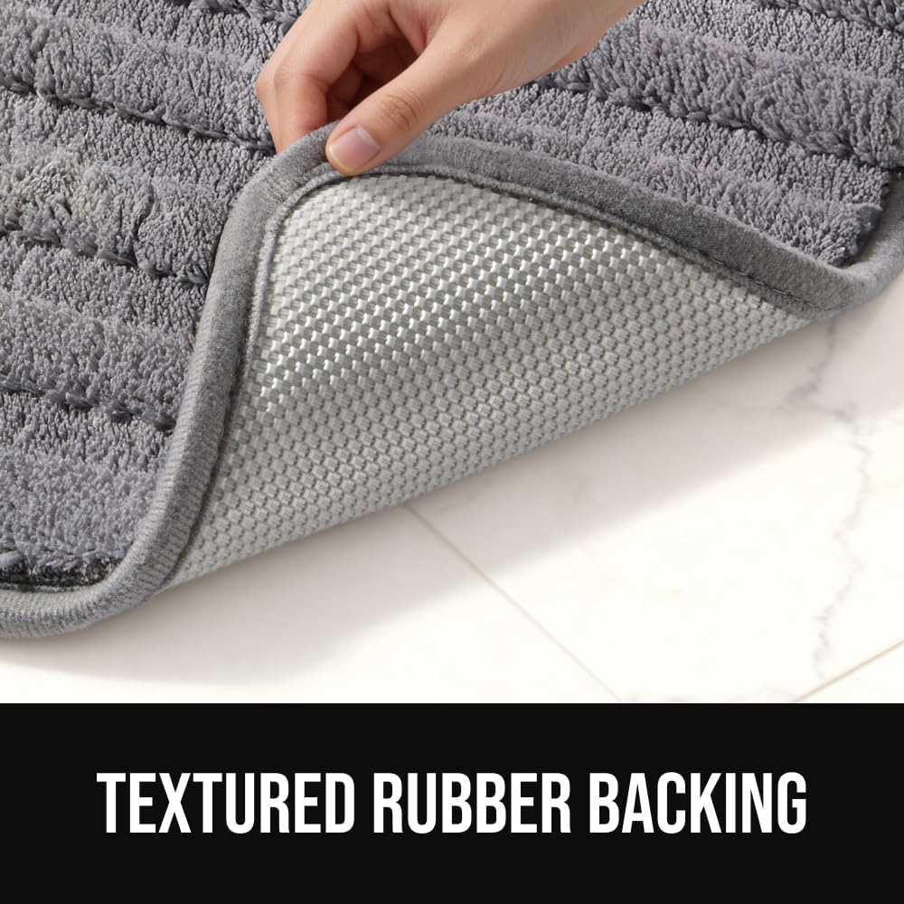 Memory Foam Bathroom Rugs, Soft Absorbent Textured Rubber Backing Striped Bath Mat, Set of 2 Machine Washable Quick