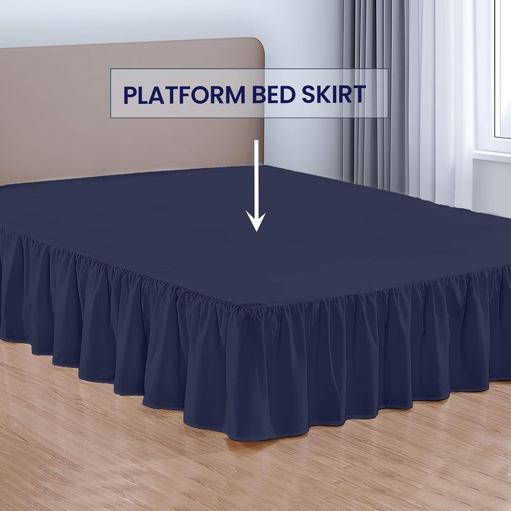 24 Inch Drop Ruffled Bed Skirt Queen - Classic Gathered Styling, Platform Style Dust Ruffle with Secure Fit, Split