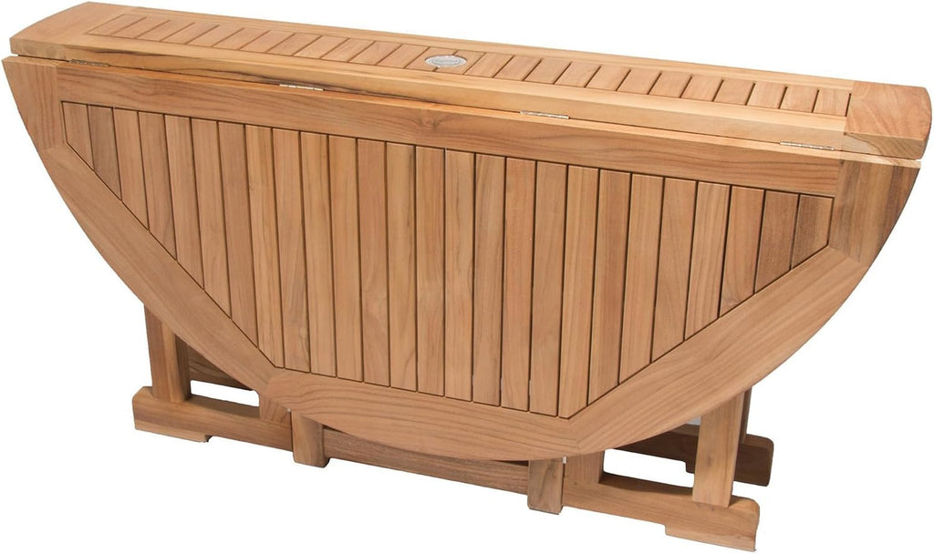 Round Drop Leaf Teak Table, 60-Inch