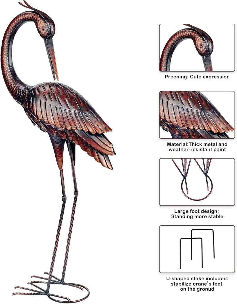 Crane Garden Sculptures & Statues Heron Decoy Large Size Metal Birds Yard Art Standing Vintage Brass Heron Lawn