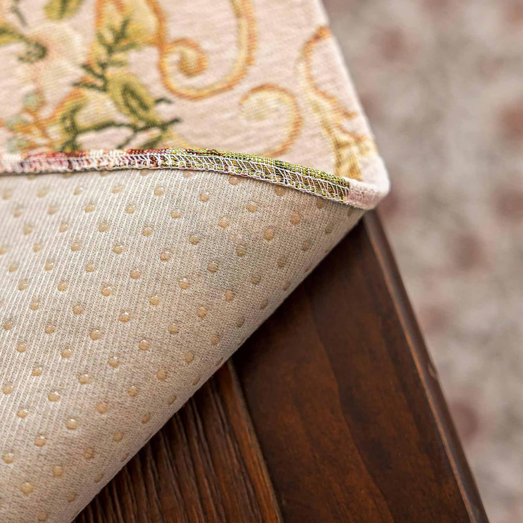 Luxury Chenille Coffee Table Cloth Non-Slip Silicone Backing Heavyweight French Damask Jacquard with
