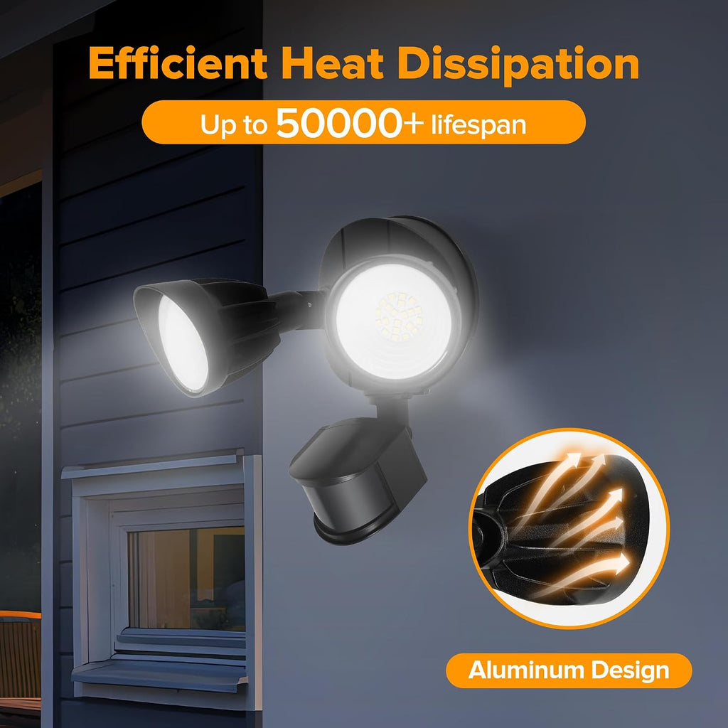 LED Security Light Motion Sensor Outdoor Lights, 27W 3500LM, 5000K, IP65 Waterproof, Dusk to Dawn, 2 Head Motion