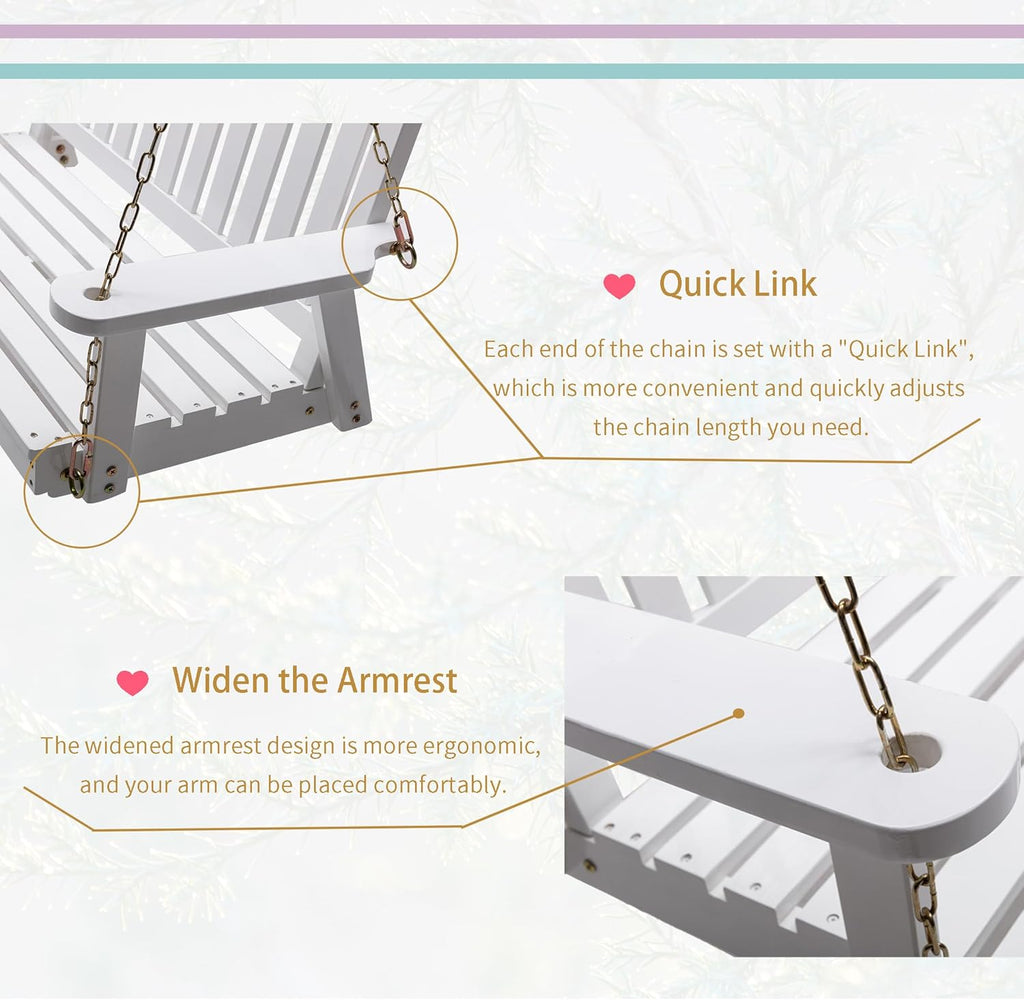 Wooden Porch Swing 2-Seater Bench Swing with Hanging Chains Heavy Duty 800 LBS for Outdoor Patio Garden Yard, Large 4