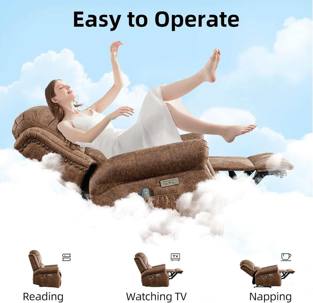 Power Recliner Chair with Massage and Heat, Faux Leather Electric Massage Reclining Chair for Adults with Overstuffed