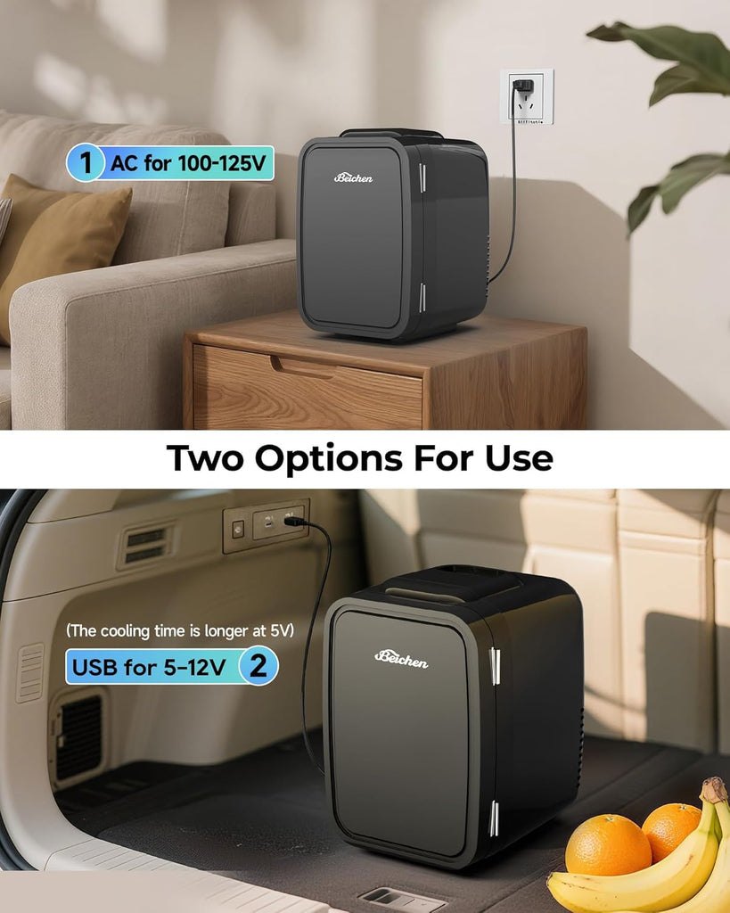 Mini Fridge, 4 Liter/6 Can Portable Refrigerator for Bedroom Office Dorm Car - Fast Cooling, Low Noise, 100-125V