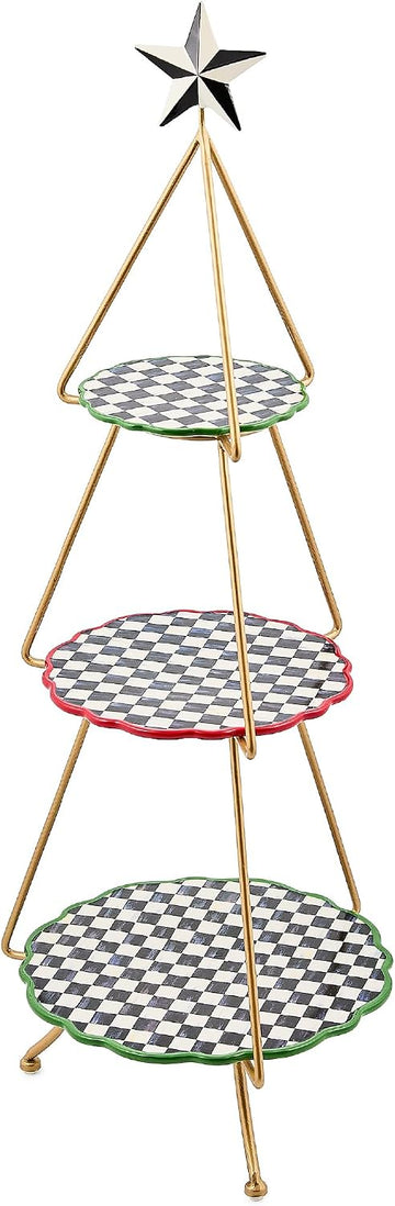 Ceramic Tiered Plate Stand, Three-Tiered Serving Tray, Party Food Display, Check It Out Tree