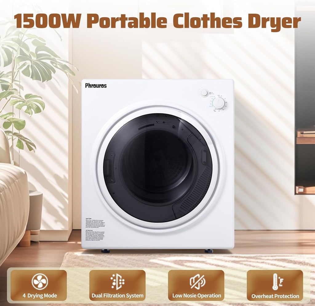 Portable Dryer for Clothes 1500W, 110V Laundry Dryer with Stainless Steel Tub, 4 Drying Mode, Portable Dryers for Laundry, Apartments, RVs, Dorms, 3.2 Cu.ft