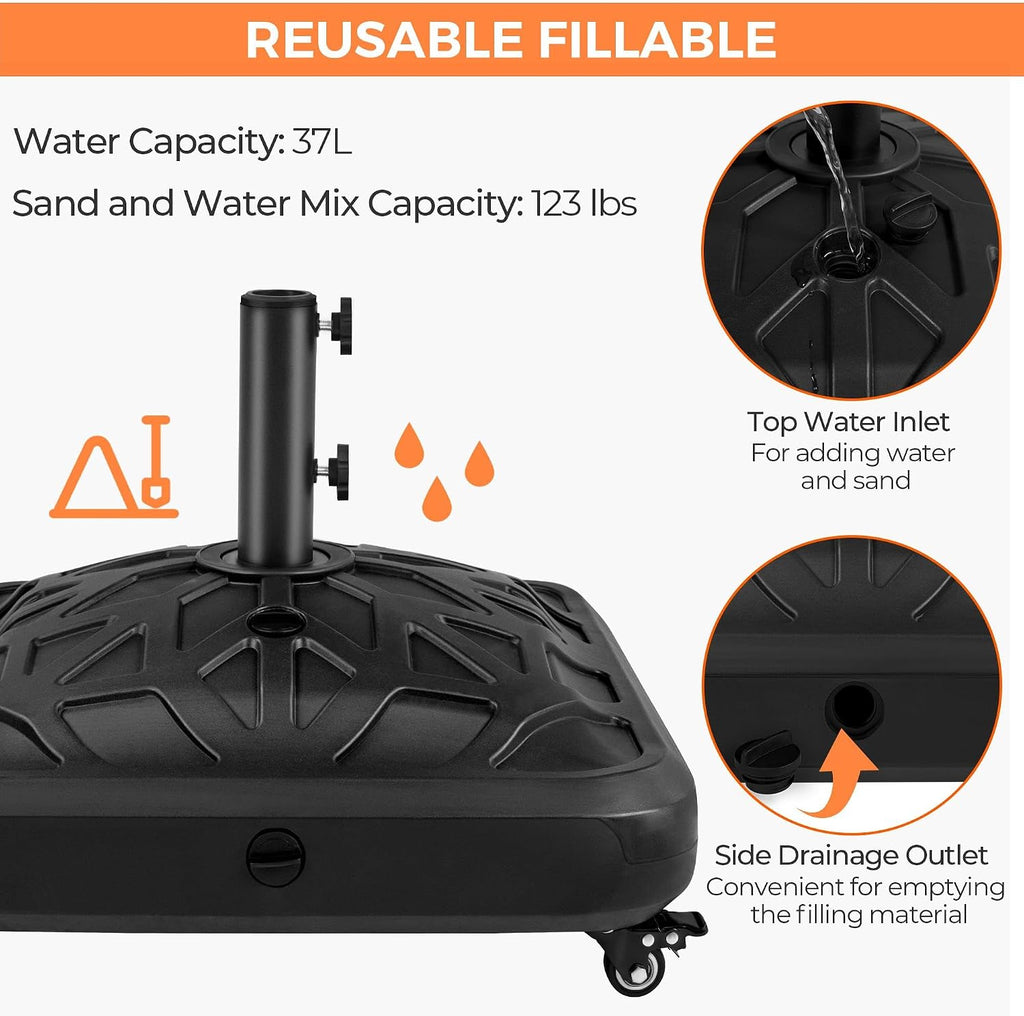 Fillable Mobile Umbrella Base, Heavy Duty Patio Umbrella Pole Holder 4 Wheels