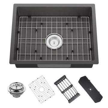 23x18x5.5In Black Stainless Steel Kitchen Sink, Low Height Design, Undermount