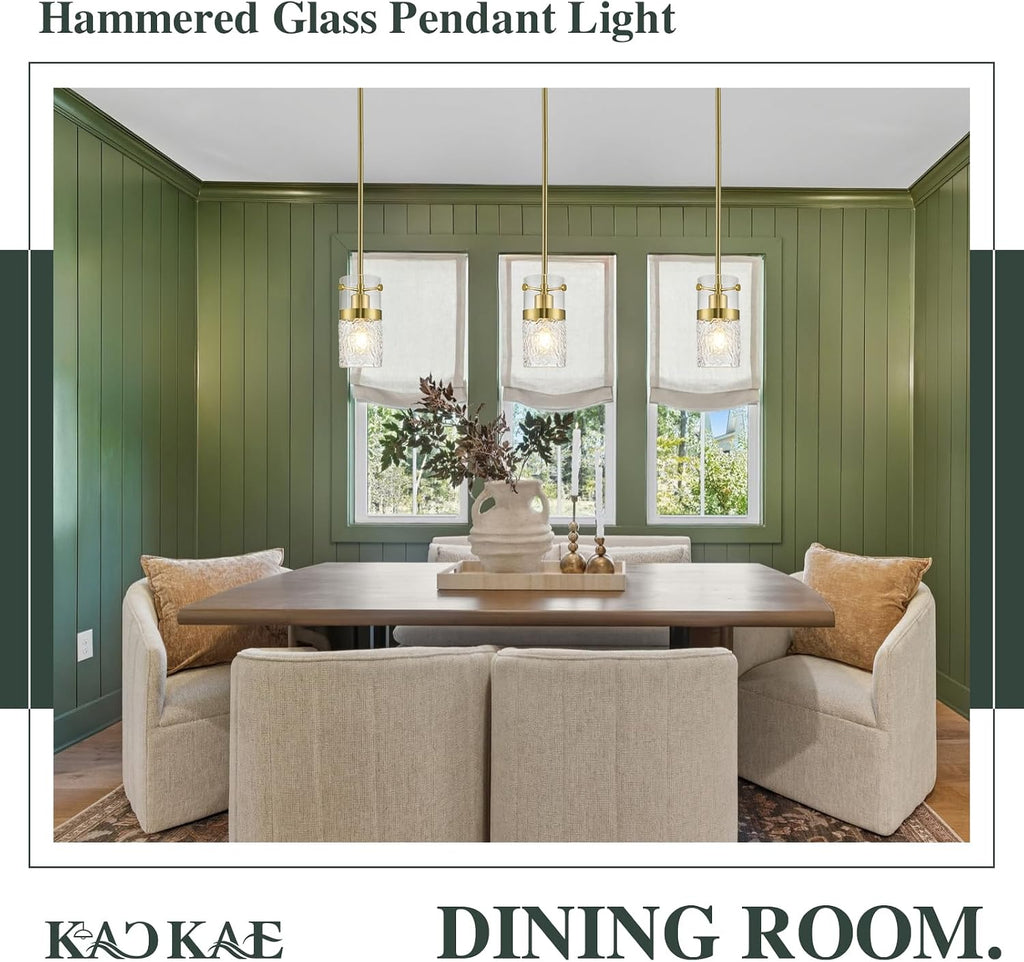 Glass Pendant Light Kitchen Island Brush Gold Modern Pendant Light Fixture with Water Ripple Glass 1-Light Mini