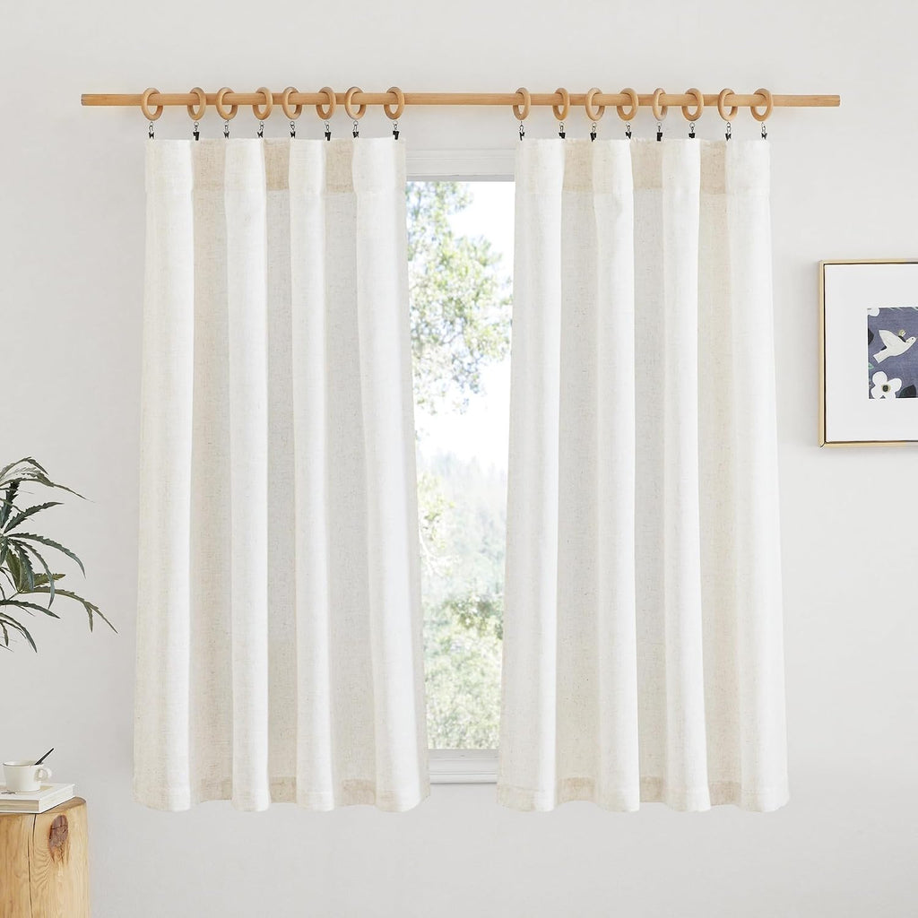 Linen Curtains & Drapes 95 inch Length 2 Panels, Rod Pocket & Back Tab Linen Blend Semi Sheer Privacy with Light