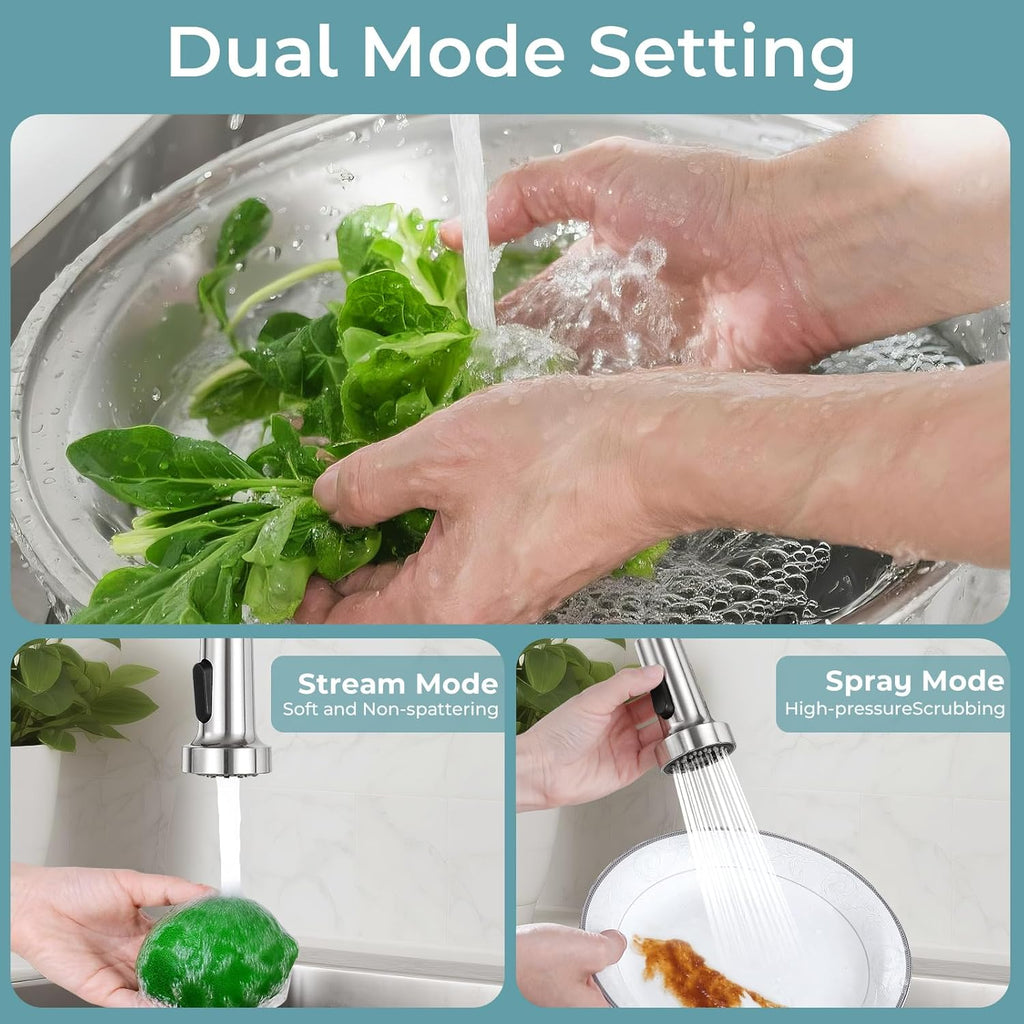 Kitchen Faucet with Pull Down Sprayer,Commercial Single Handle Stainless Steel Kitchen Faucets with Deck Plate (Brush