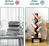 Tree Bookshelf - 6 Shelf Retro Floor Standing Bookcase, Tall Wood Book Storage Rack for CDs/Movies/Books