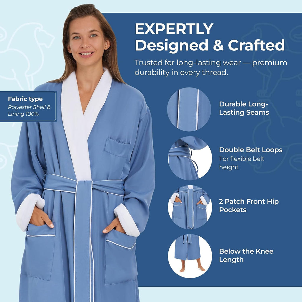 Unisex Plush Lined Microfiber Bath Robe | Soft Shell with Polyester Lining, Resort-Grade Hotel & Spa Robe with Pocket