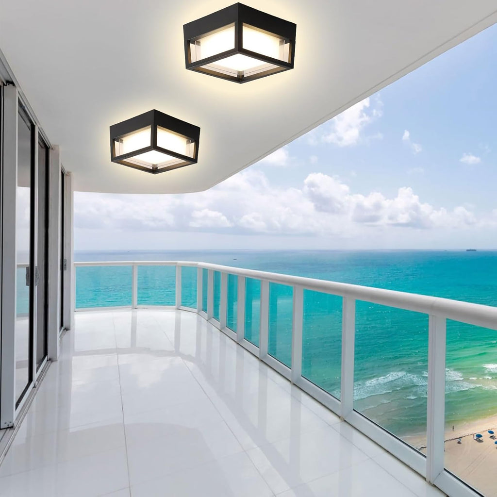 Outdoor Ceiling Porch Light LED Flush Mount for Wall or Ceiling, Square Exterior Wall Lamp for Patio Balcony Terrace