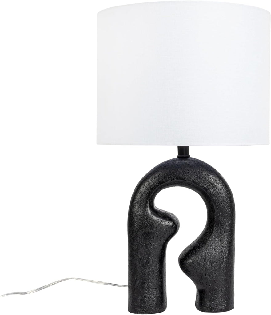 Modern Abstract Sculptural Table Lamp with Drum Shade, Black and White