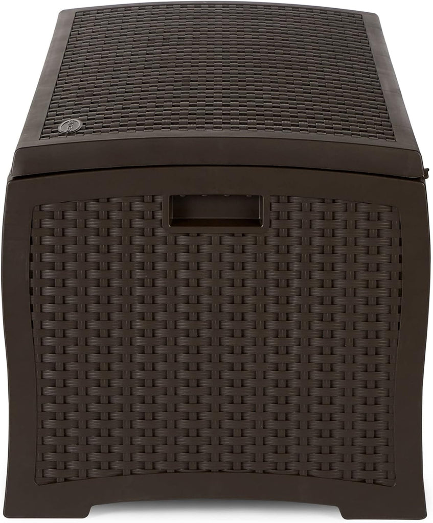 Outdoor Storage Box - 73 Gallon Mocha Brown Deck Box , weather-resistant Outdoor Storage Bench, Resin Wicker Style