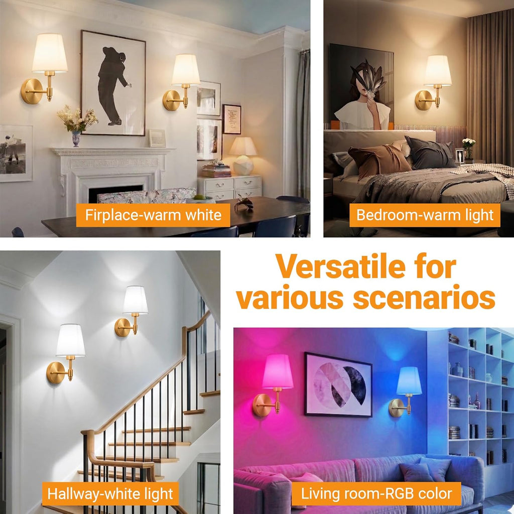 Battery Operated Wall Sconces Set of Two, Wireless Battery Wall Light with 10000mAh RGB Dimmable Magnetic Bulb and Remote, Rechargeable Sconce Wall Decor for Bedroom Living Room Hallway