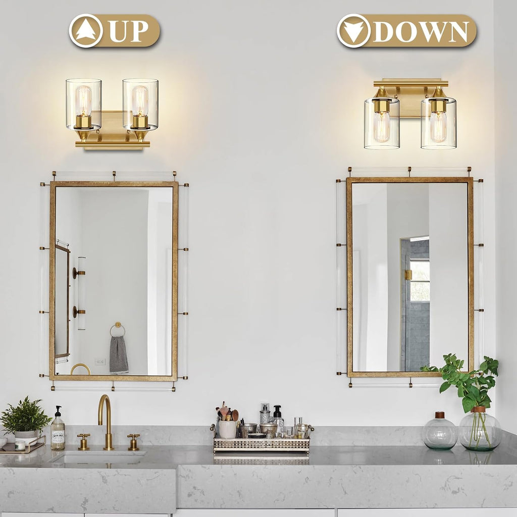Gold Vanity Lights ,2-Light Bathroom Light Fixtures,Brushed Brass Gold Wall Sconce Lighting,Modern Wall Lamp for
