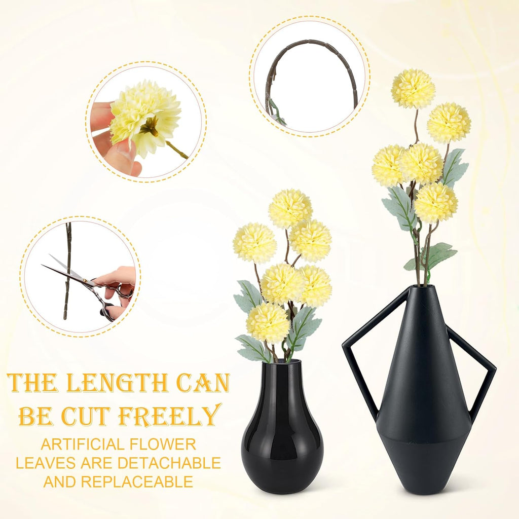 Artificial Mums Faux Stem Kiku Yellow Flowers for Vase 20" | 12 Bundles Fake Chrysanthemums for Fall Decor, Lifelike
