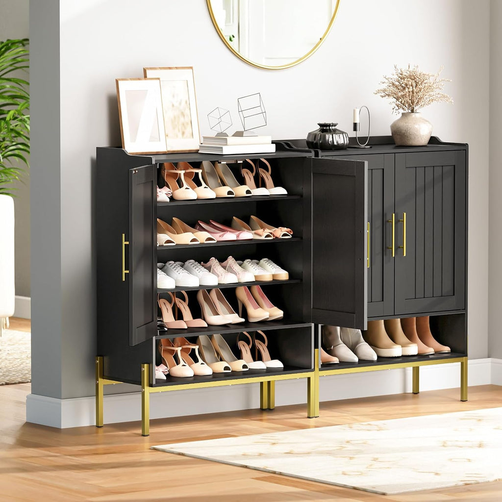 Shoe Cabinet, 5-Tier Shoe Storage Organizer with Doors, Wooden Shoe Cabinet Storage , Freestanding Shoe Rack Cabinet