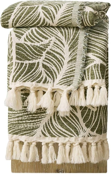 Chenille Cotton Throw Blanket, Lightweight Boho Blanket