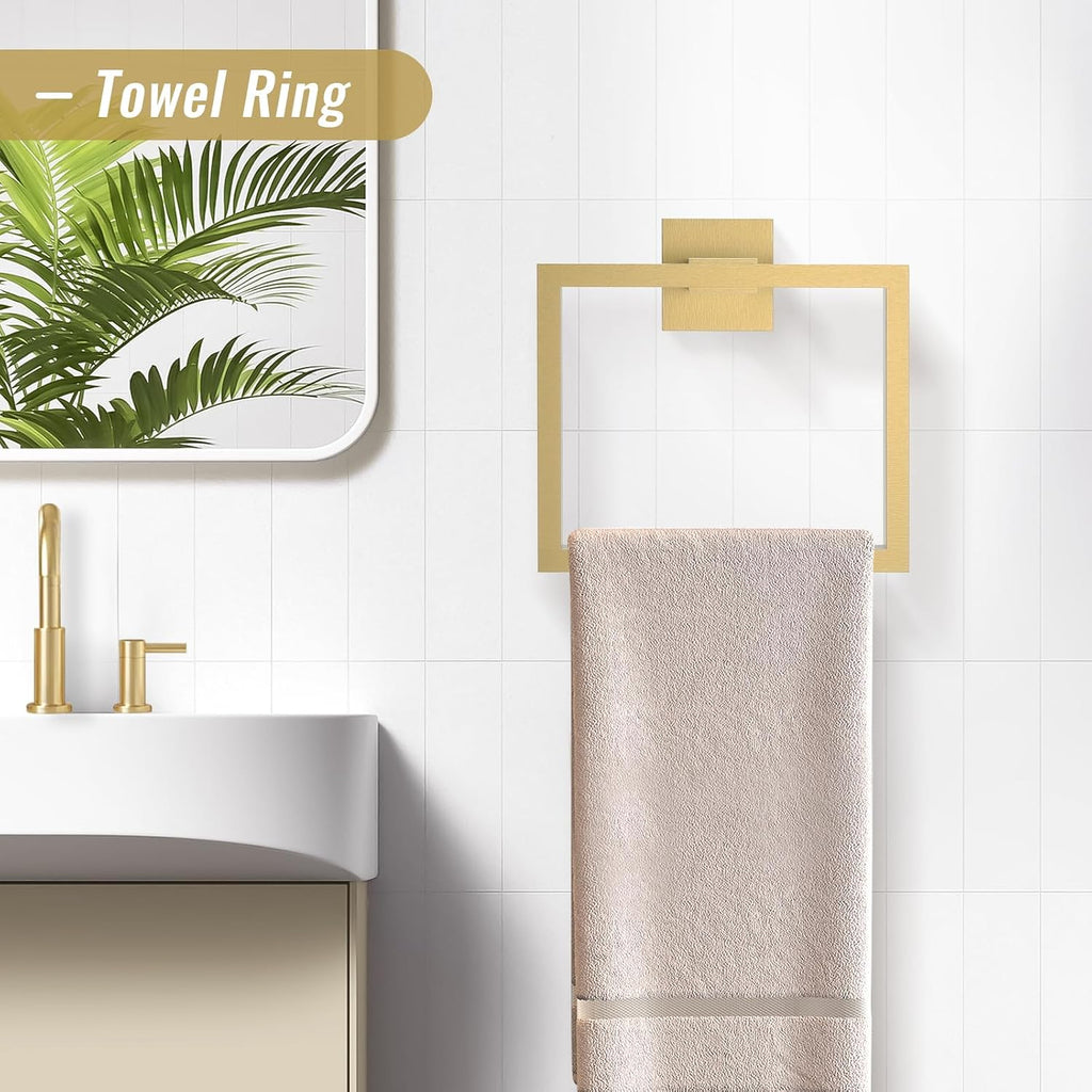 Brushed Gold Bathroom Hardware Accessorie Set 23.6 Inch Towel Bar Set 5-Pieces Towel Rack&Holder Set ,Upgraded Toilet