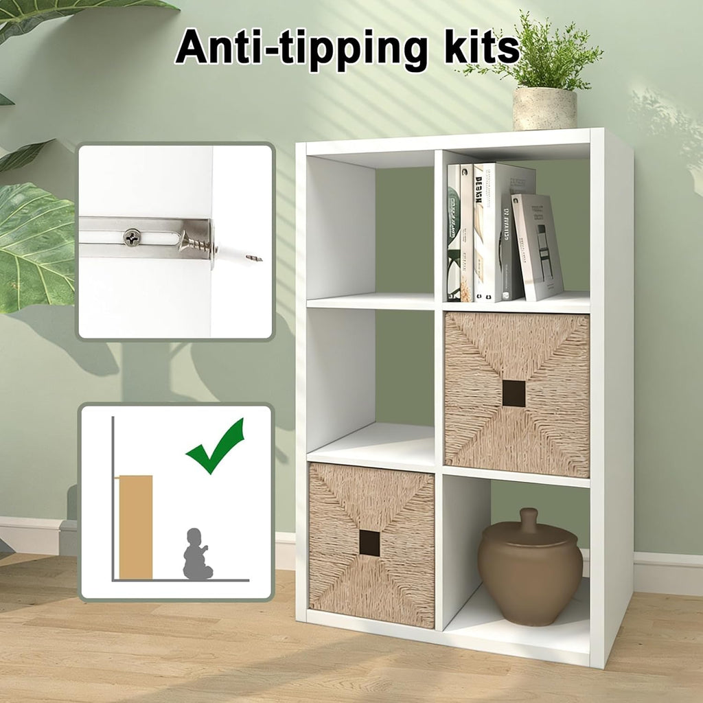 2026 Wooden Thick Frame 6 Cube Storage Organizer Shelf with Anti-Tipping Kits + Reversible Open Back Bookcase