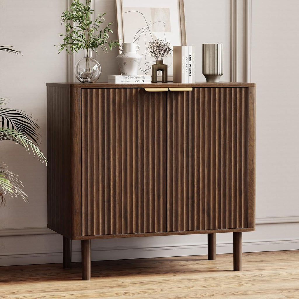 Sideboard Buffet Cabinet with Storage, Modern Fluted Accent Credenza with Doors & Adjustable Shelves