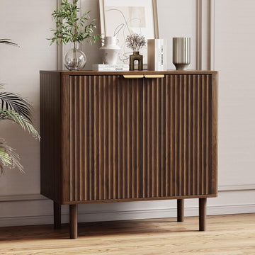 Sideboard Buffet Cabinet with Storage, Modern Fluted Accent Credenza with Doors & Adjustable Shelves