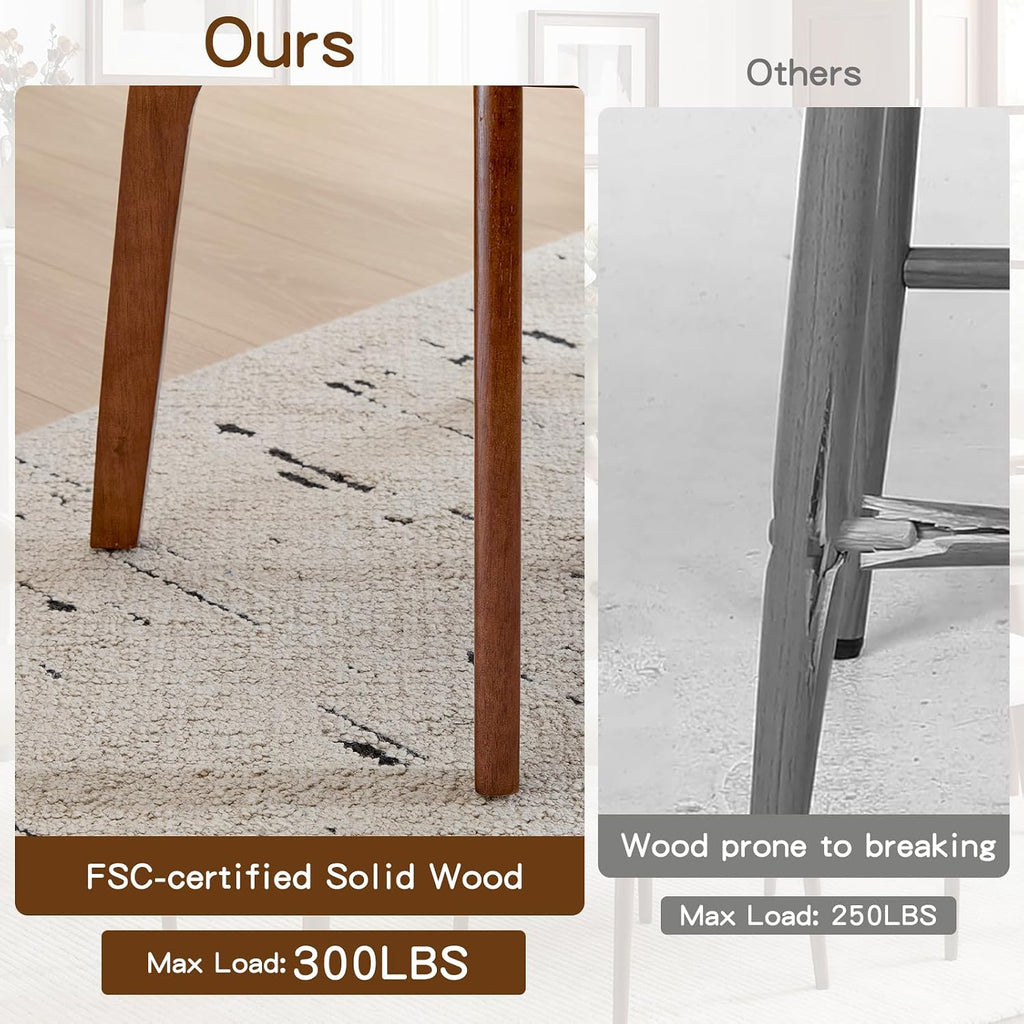 Oak Wooden Dining Chairs Set of 4, Mid-Century Modern Leather Upholstered Kitchen Chair with Solid Wood, Farmhouse
